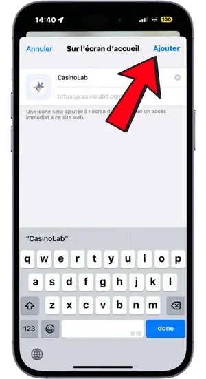 Nommez l’application et validez