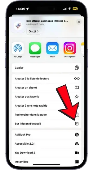 Sélectionnez « Ajouter à l’écran d’accueil »