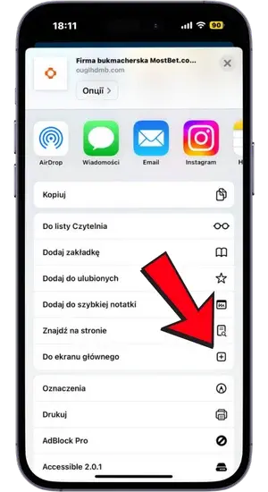 Wybierz „Dodaj do ekranu głównego”