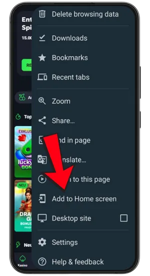 Chrome Drei-Punkte-Menü auf Android Chicken Road