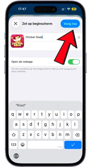 Chicken Road toevoegen aan beginscherm