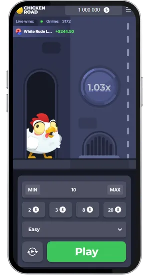 Kip staat klaar aan de startlijn Chicken Road