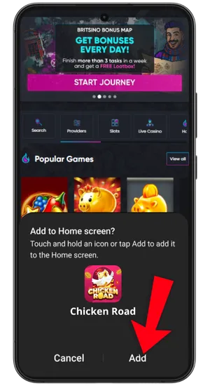 Add to Home Screen option in Chrome menu