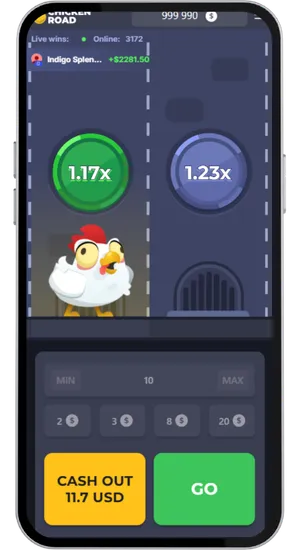 Speler kiest om uit te betalen onderweg Chicken Road