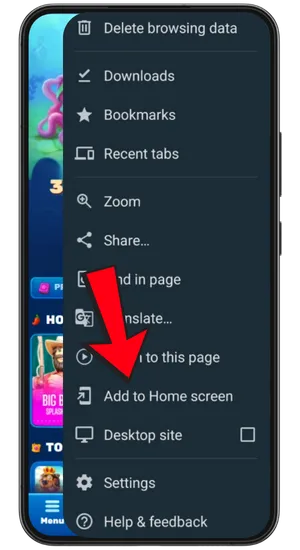 Chrome drie-puntjes menu-icoon op Android Chicken Road
